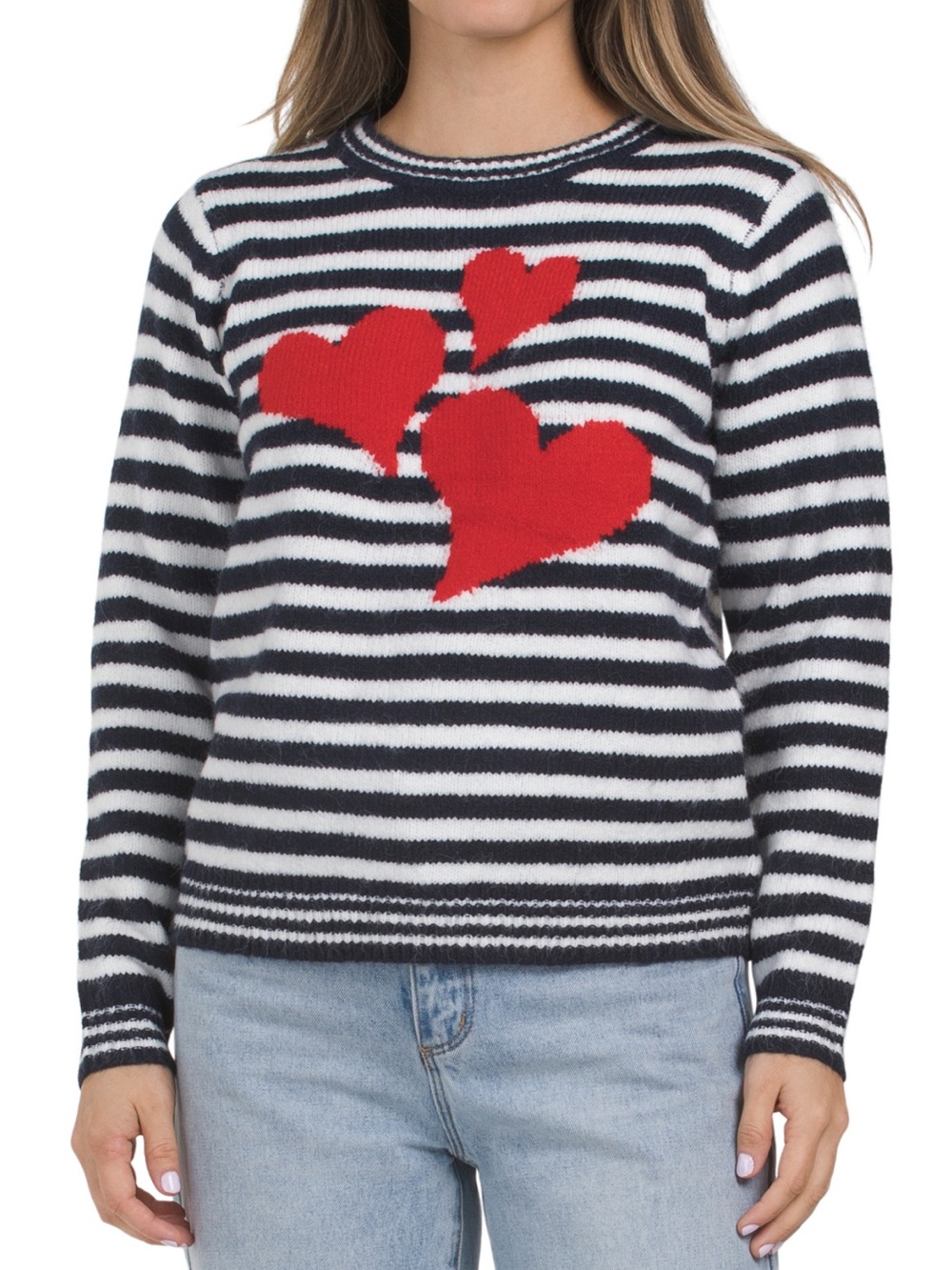 Cupcakes & Cashmere Striped Black & White Sweater with Red Heart Accent